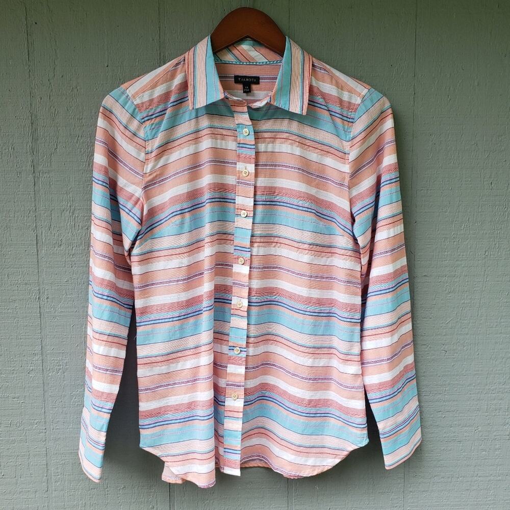 Talbots Multicolor Stripe Xs Button Down Shirt New - image 2